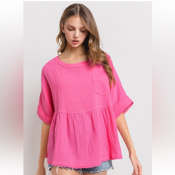 41 Boho Oversized Gauze Short Sleeve Top - Picture 2 of 6
